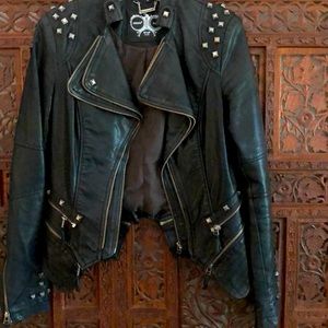 Faux black leather studded biker jacket